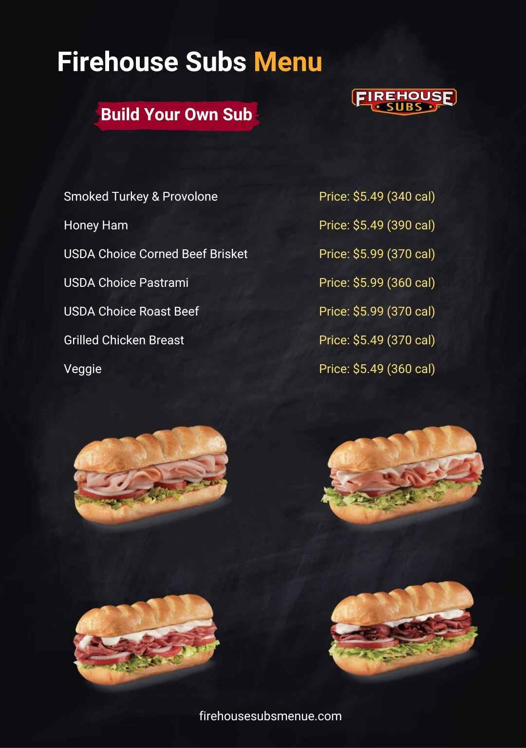 Firehouse Subs Build Your Own Sub Menu