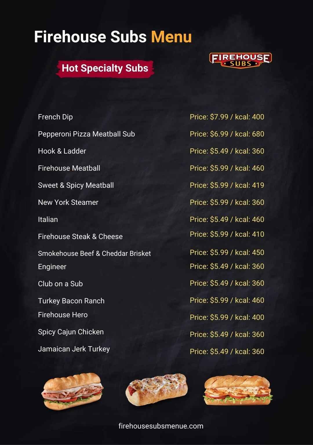 Firehouse Subs Hot Specialty Subs Menu