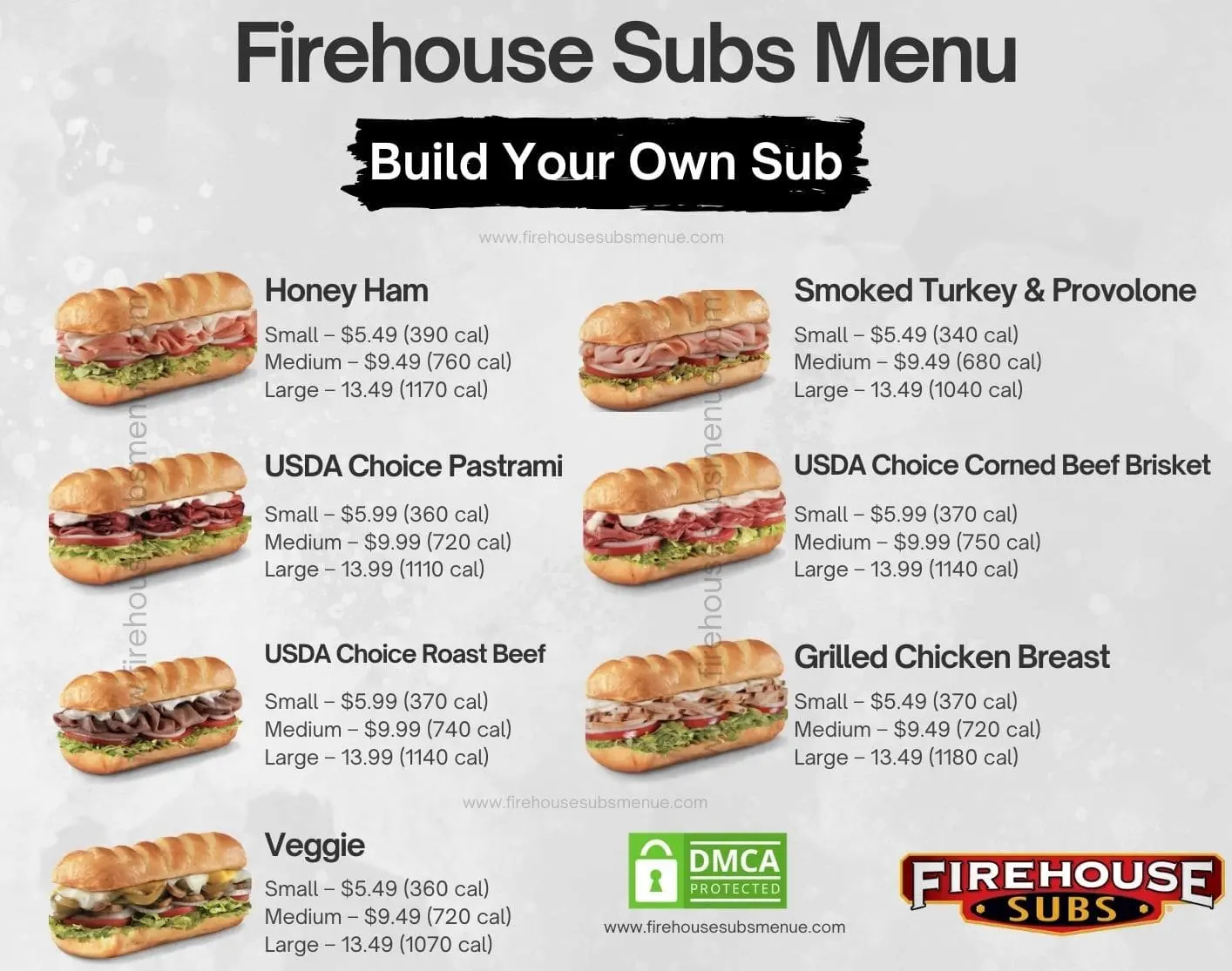 Firehouse Subs Build Your Own Sub Menu