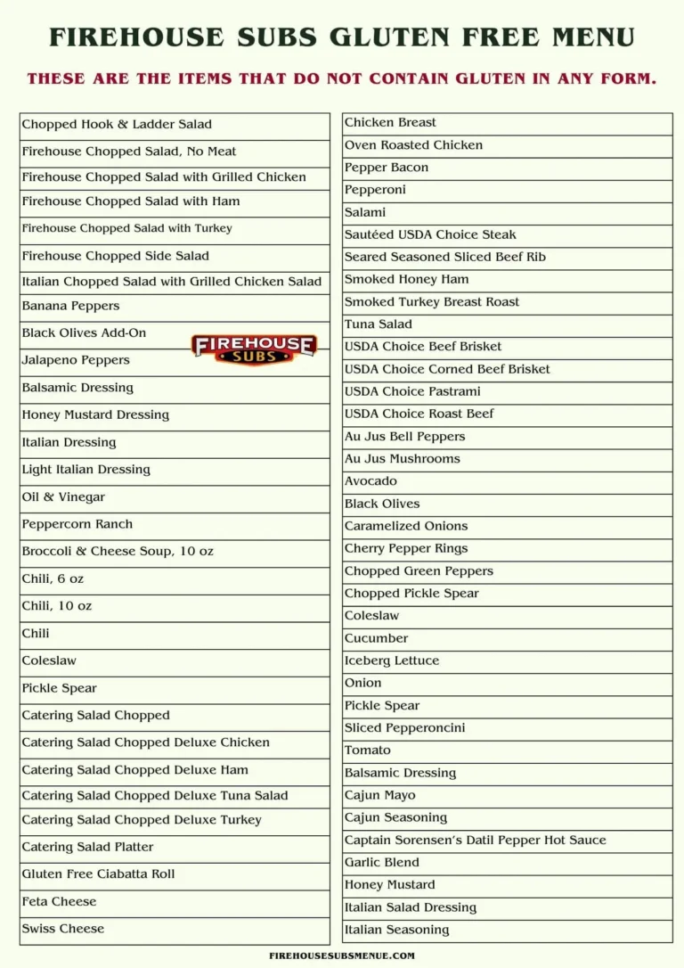 Firehouse Subs Gluten Free Menu