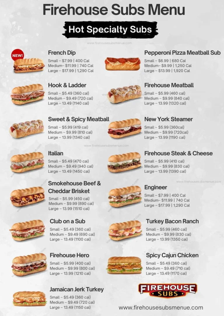 Firehouse Subs Hot Specialty Subs Menu