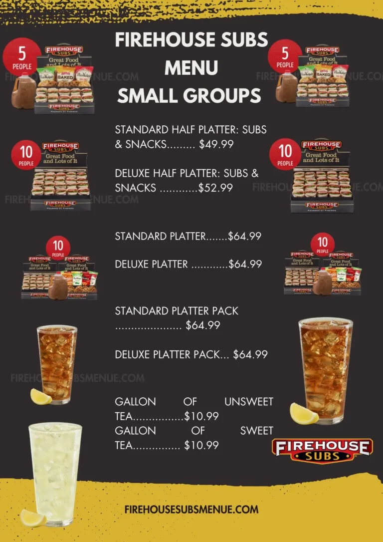 Firehouse Subs Small Groups Menu